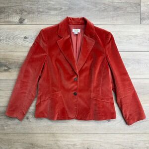 Talbots Petite Velvet Blazer Jacket Red Orange‎ Sz 16 Cotton Silk Blend Holiday